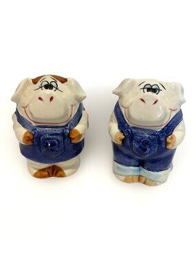 Vintage 1980 Pig Country Fair  Salt & Pepper Shakers Boy & Girl Anthropomorphic